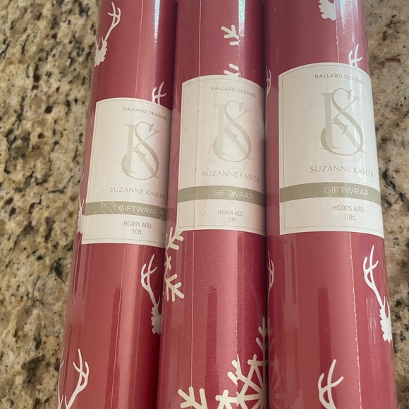 Designer Christmas Snowflake and Antler Gift Wrap Set of 3 Red/White - Picture 3 of 5
